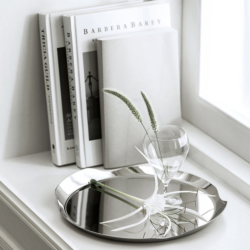 HD Stainless Steel Round Tray with Handle/ Shallow S
