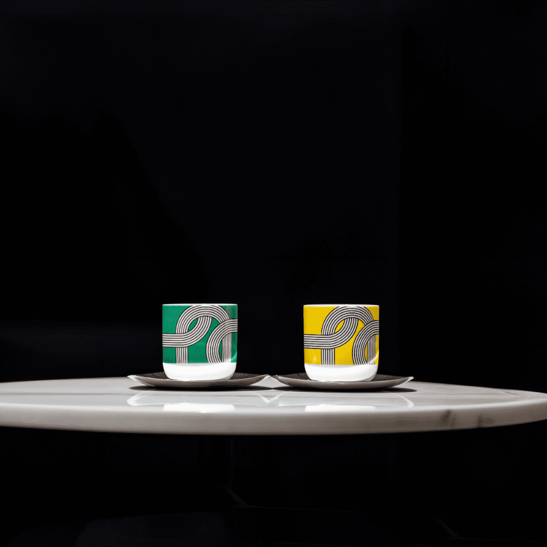 طقم أكواب ريسونغ سيراميك-Yell-Grn