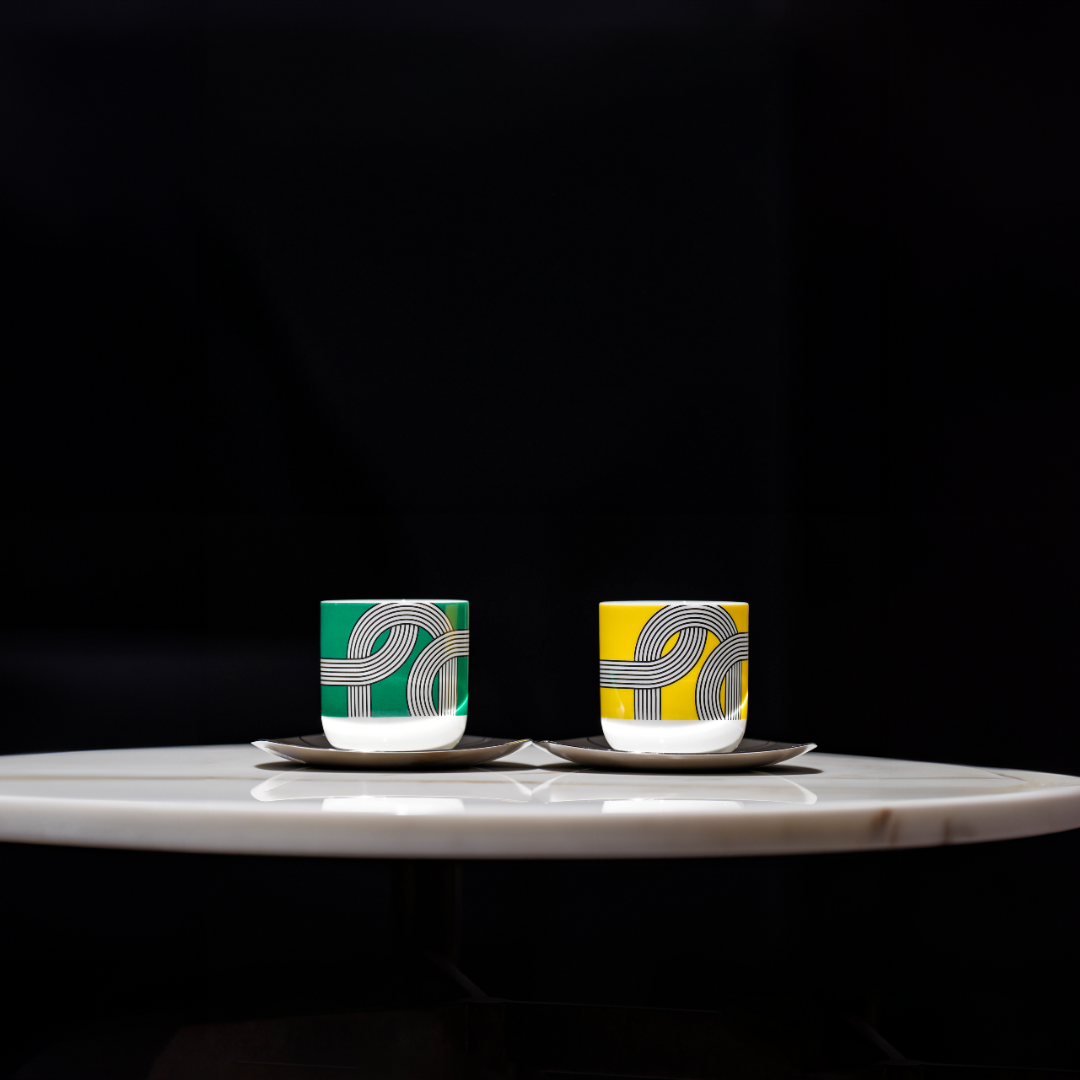 طقم أكواب ريسونغ سيراميك-Yell-Grn